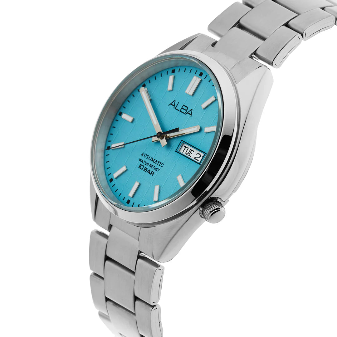 Alba Stainless Steel Men's Analog Watch, Ice Blue Dial, Automatic Movement, Water Resistant