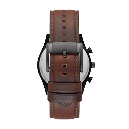 Fossil Sullivan Men's Analog Watch with Black Dial, Brown Leather Strap