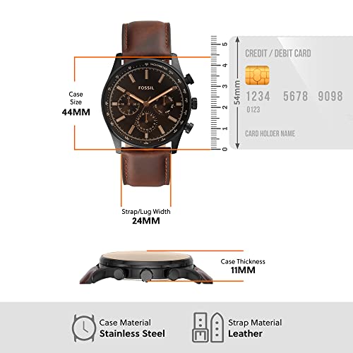 Fossil Sullivan Men's Analog Watch with Black Dial, Brown Leather Strap