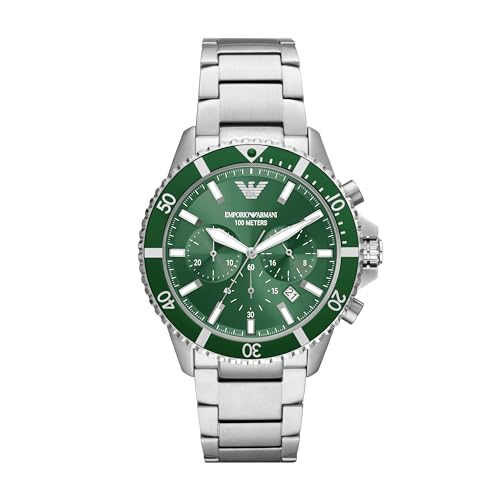 Luxury Emporio Armani Men's Green Dial Analog Stainless Steel Quartz Watch