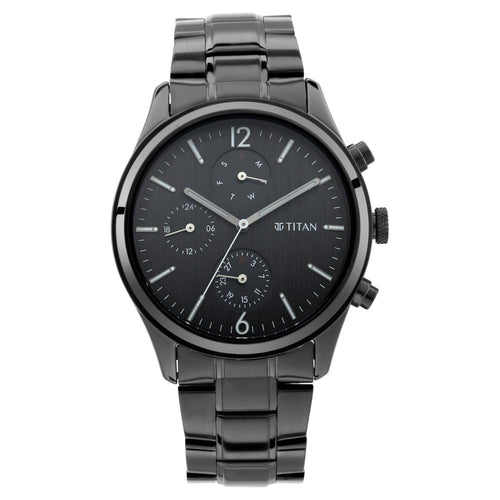 Titan Workwear Quartz Multifunction Men's Watch - Black Dial, Metal Strap