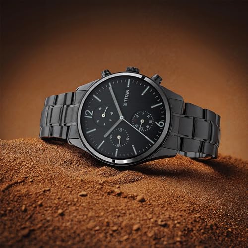 Titan Workwear Quartz Multifunction Men's Watch - Black Dial, Metal Strap