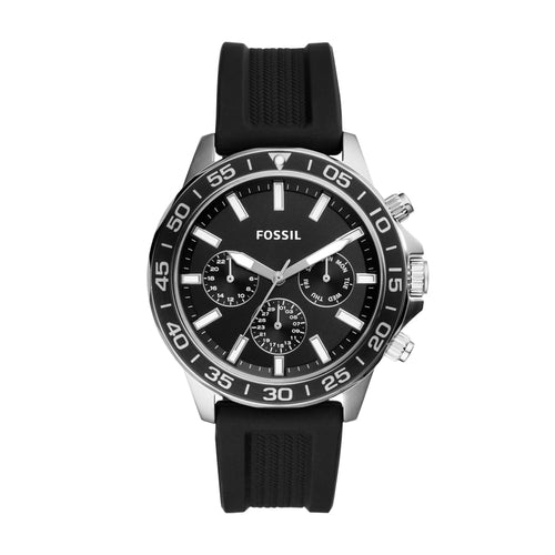 Fossil Bannon Men's Analog Watch: Black Dial, Silicone Strap, Water Resistant