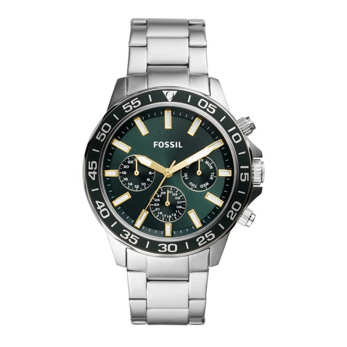 Fossil Bannon Analog Green Dial Men's Watch, Stainless Steel, Multifunction, Durable