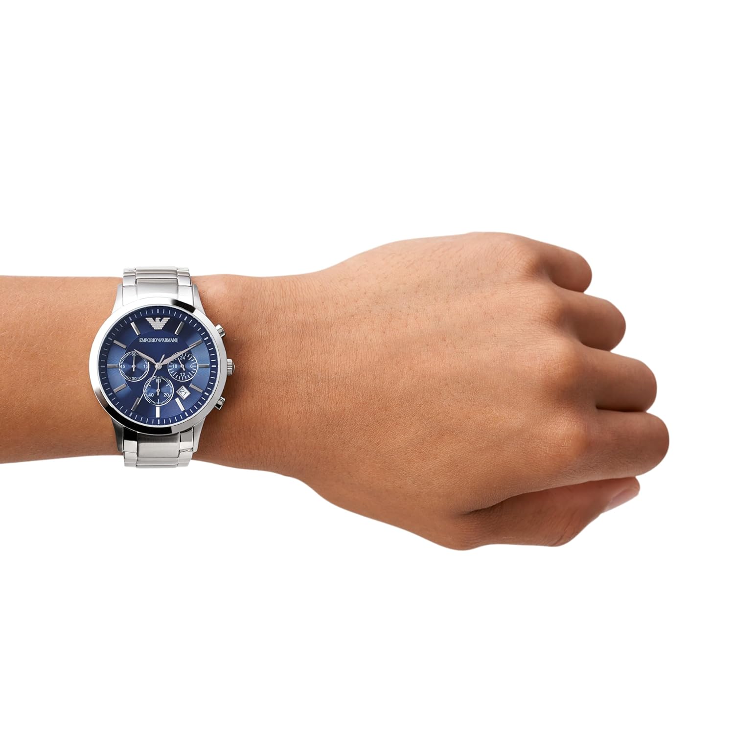 Emporio Armani Renato Men's Analog Watch, Blue Dial, Stainless Steel Band