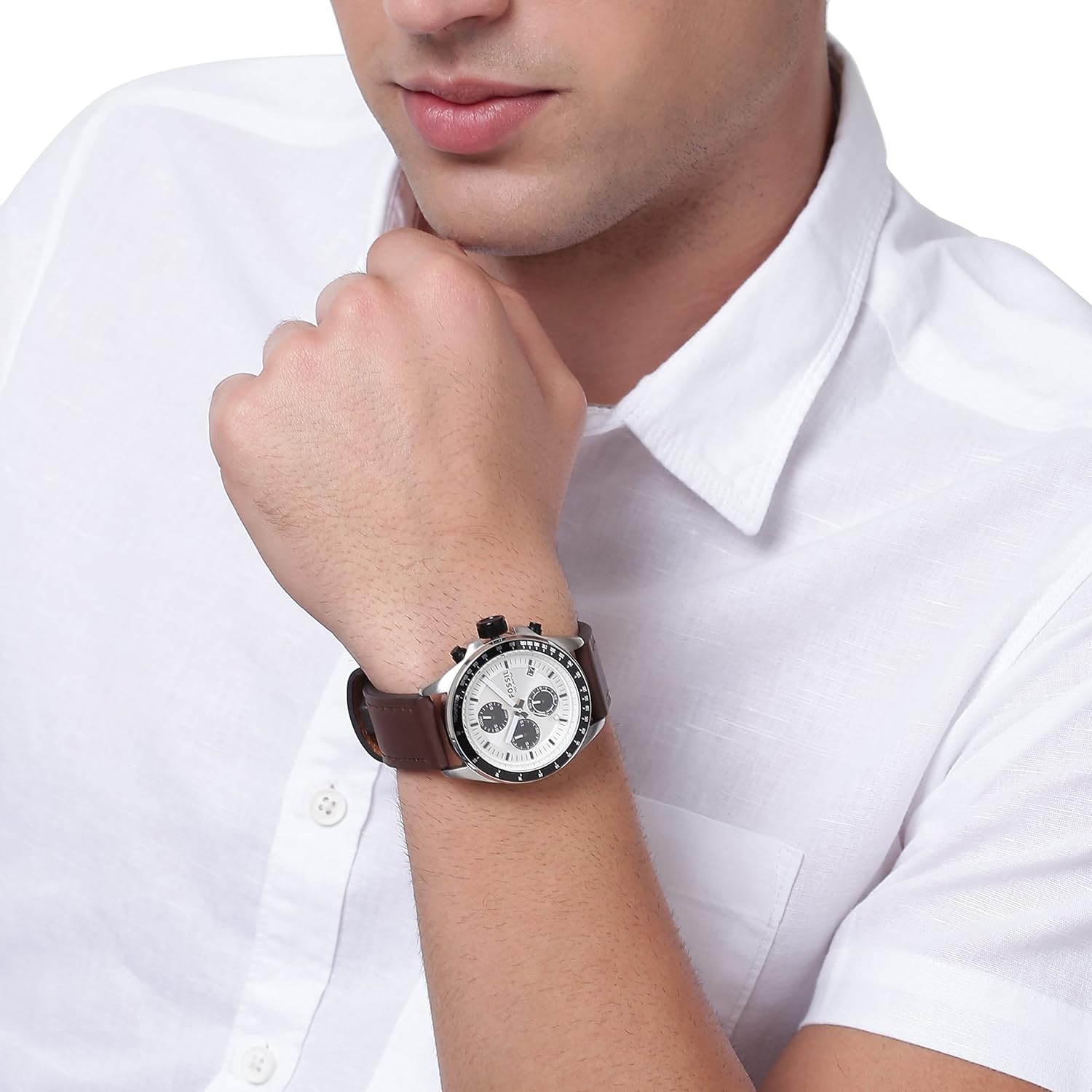 Fossil Decker Chronograph White Dial Brown Leather Men's Watch CH2882