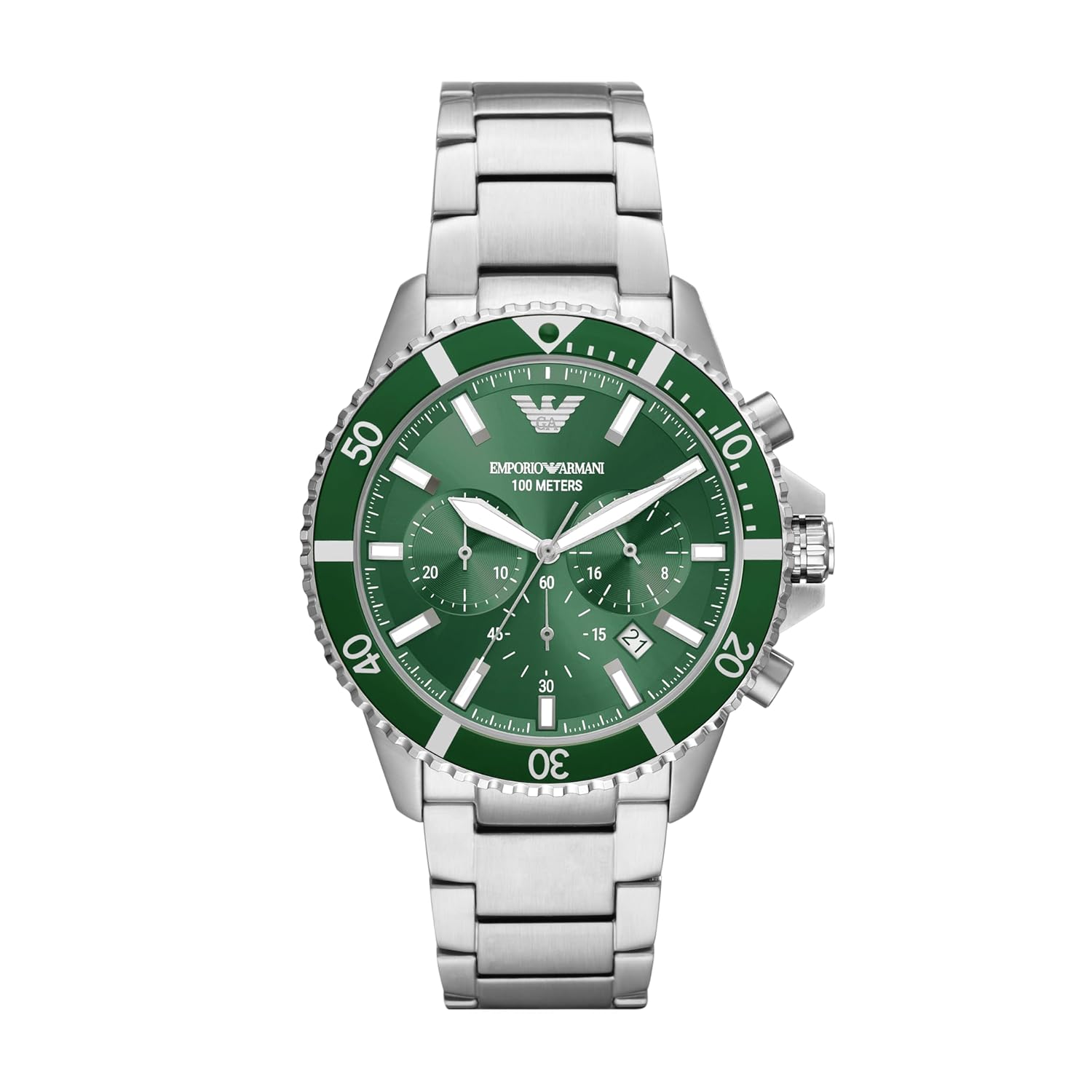 Luxury Emporio Armani Men's Green Dial Analog Stainless Steel Quartz Watch