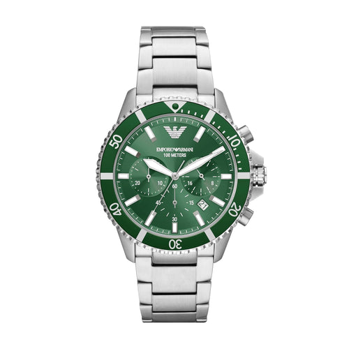 Luxury Emporio Armani Men's Green Dial Analog Stainless Steel Quartz Watch