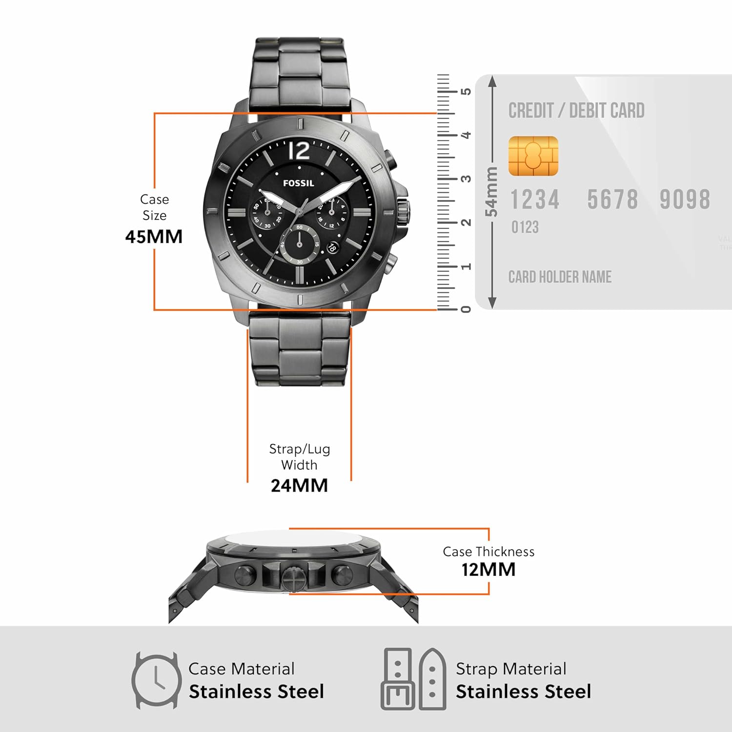 Fossil Men's BQ2817 Black Dial Analog Quartz Chronograph Stainless Steel Watch