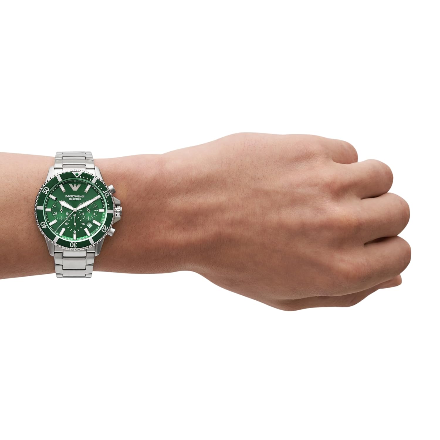 Luxury Emporio Armani Men's Green Dial Analog Stainless Steel Quartz Watch