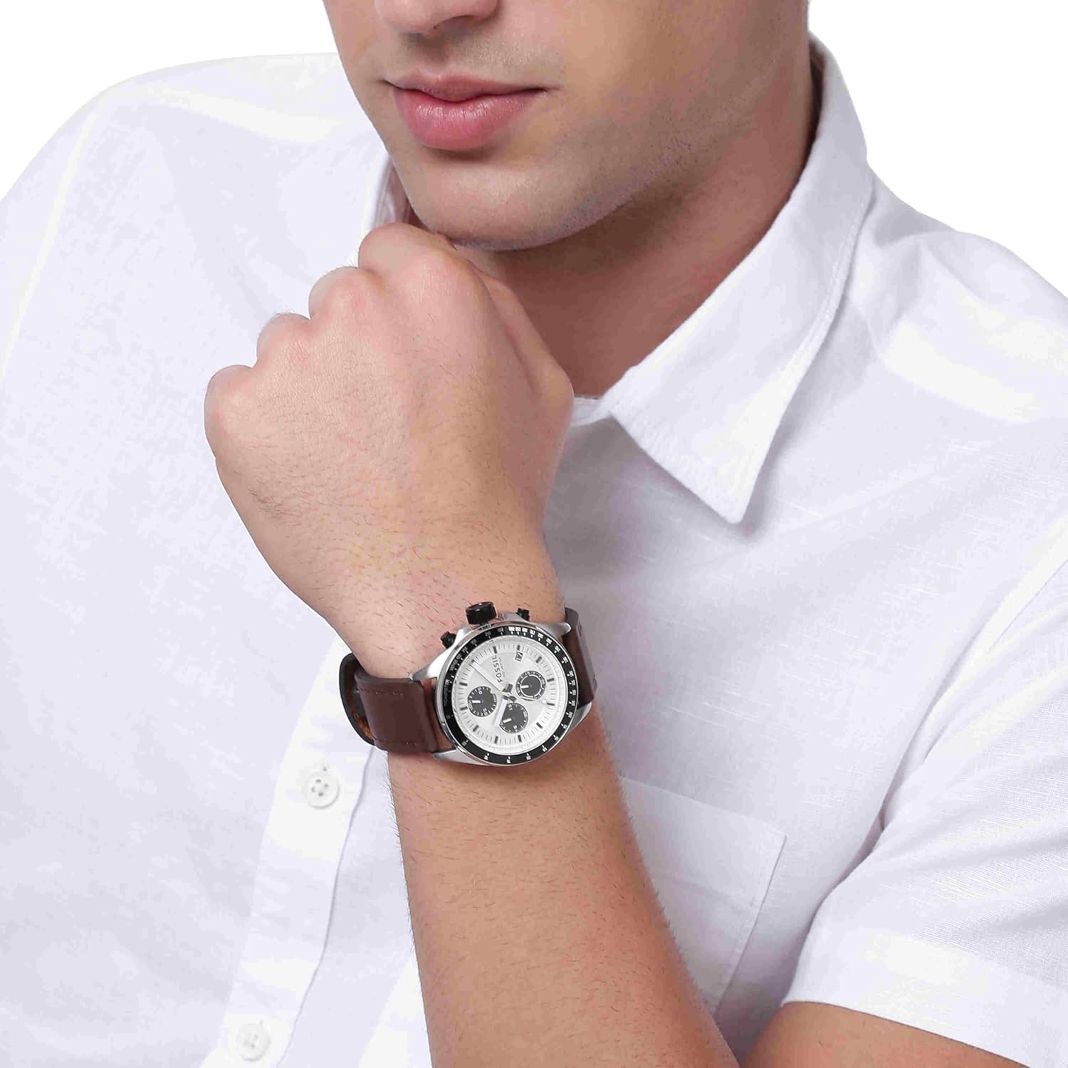 Fossil Decker Chronograph White Dial Brown Leather Men's Watch CH2882