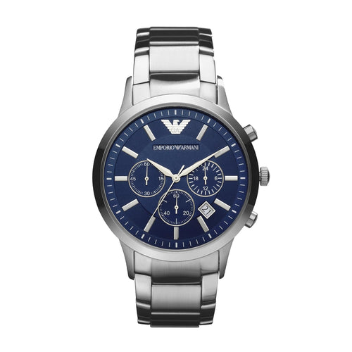 Emporio Armani Renato Men's Analog Watch, Blue Dial, Stainless Steel Band
