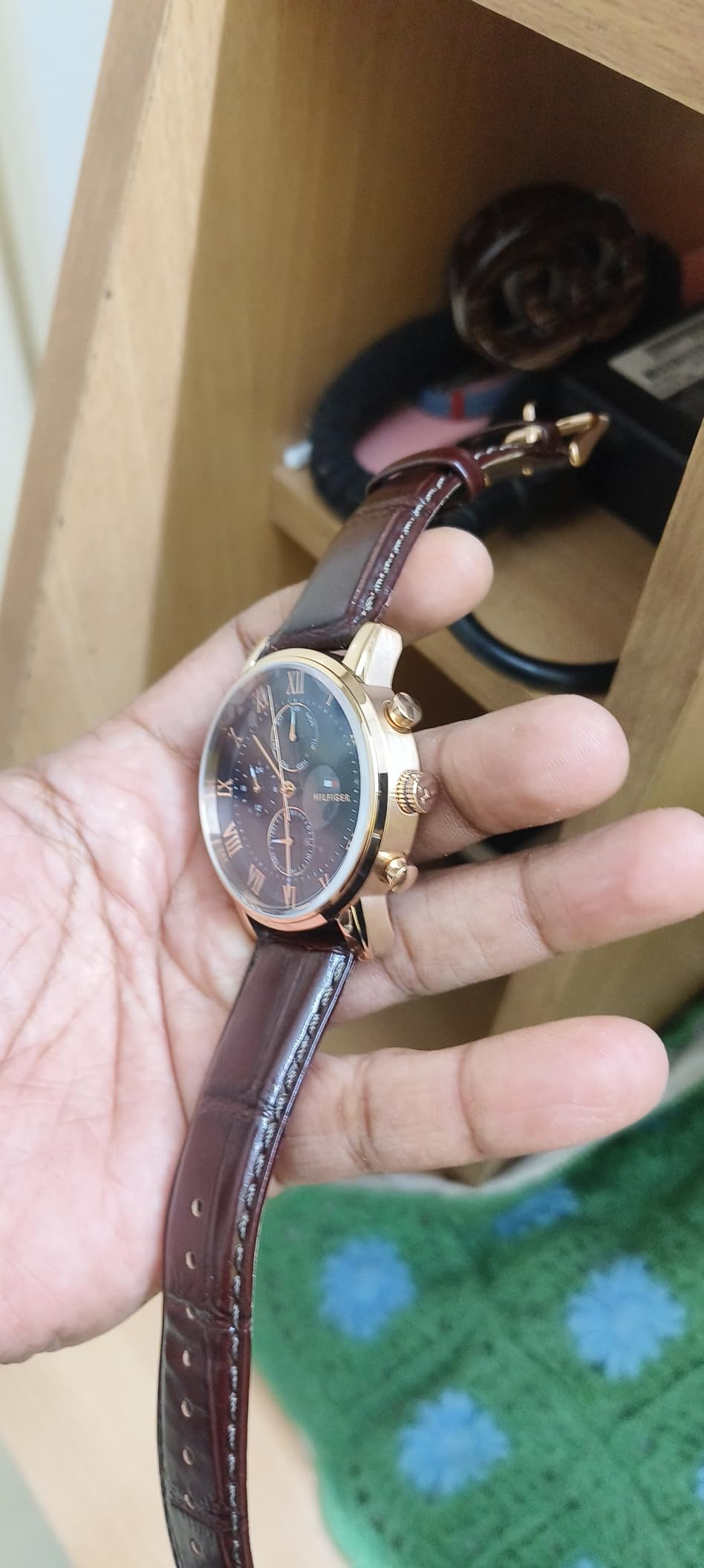 Tommy Hilfiger Men's Blue Dial Quartz Analog Watch with Brown Leather Strap