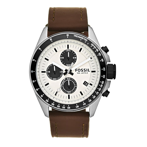 Fossil Decker Chronograph White Dial Brown Leather Men's Watch CH2882