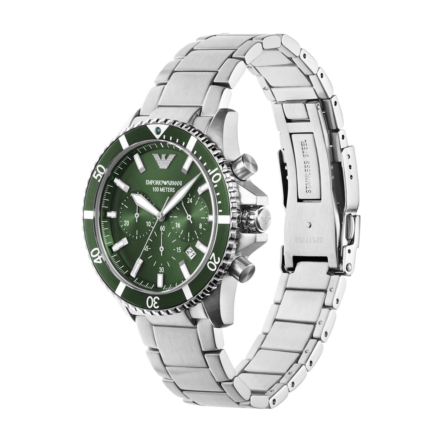 Luxury Emporio Armani Men's Green Dial Analog Stainless Steel Quartz Watch