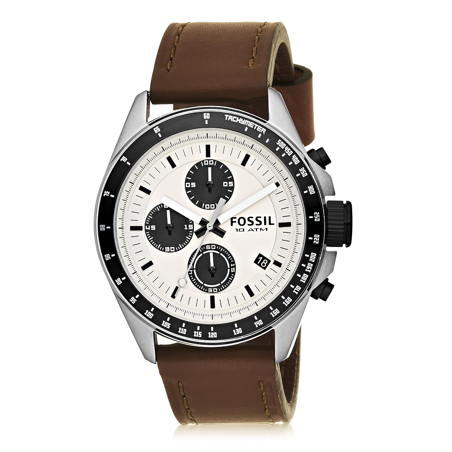 Fossil Decker Chronograph White Dial Brown Leather Men's Watch CH2882