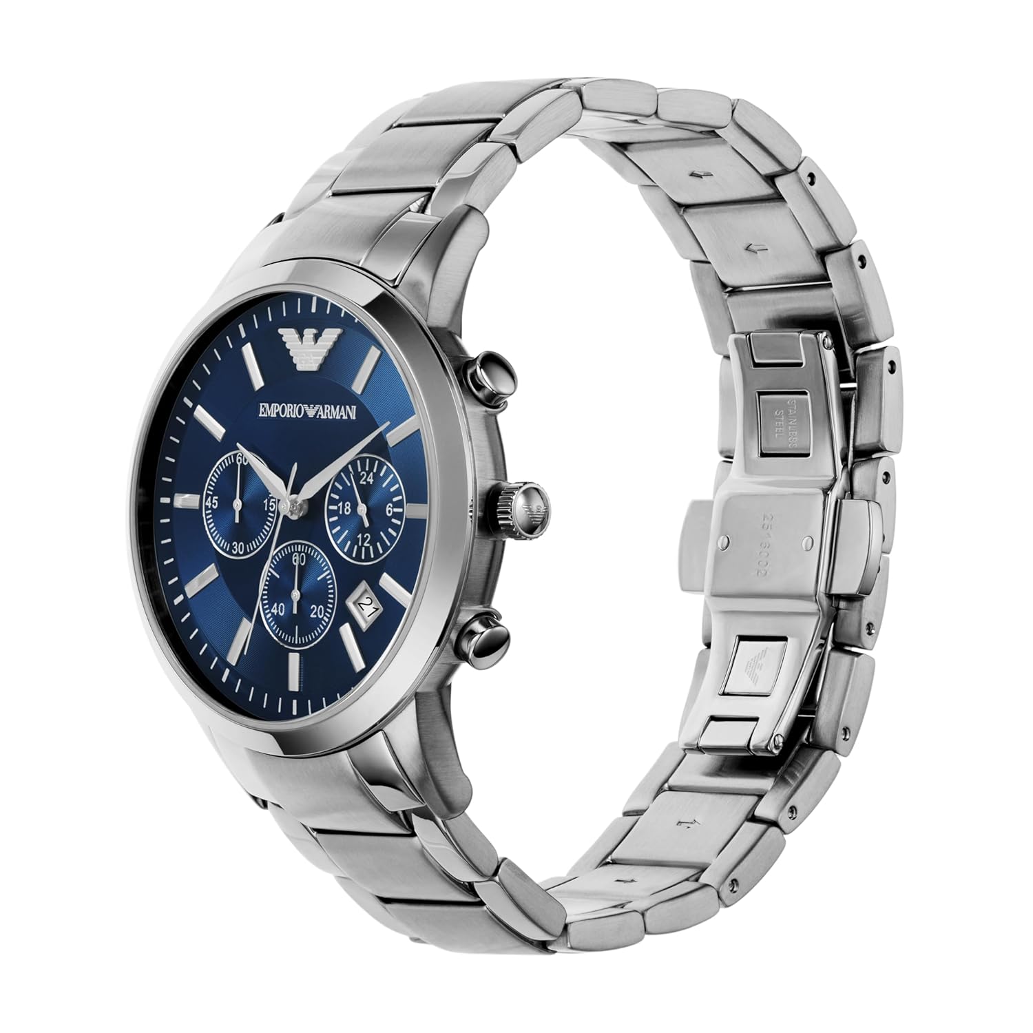 Emporio Armani Renato Men's Analog Watch, Blue Dial, Stainless Steel Band