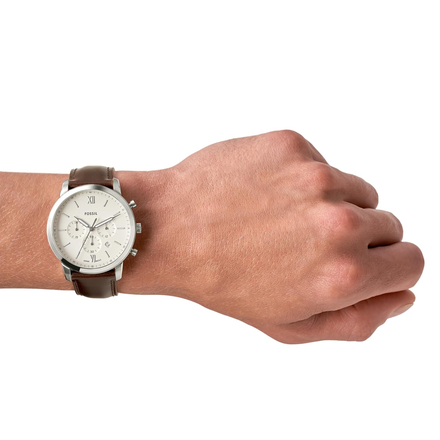 Fossil Men's Off-White Dial Analog Quartz Chronograph Watch with Brown Leather Band