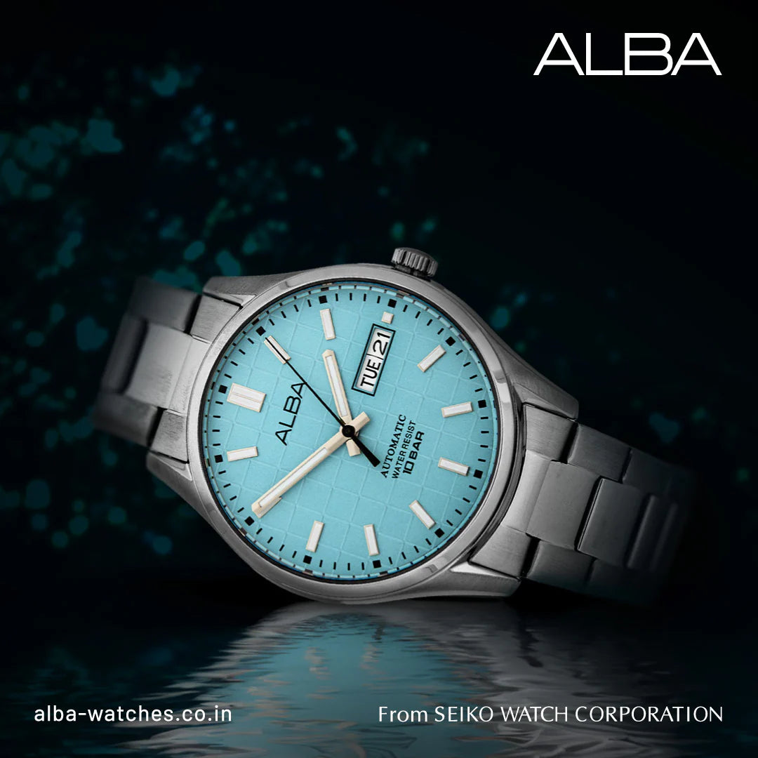 Alba Stainless Steel Men's Analog Watch, Ice Blue Dial, Automatic Movement, Water Resistant