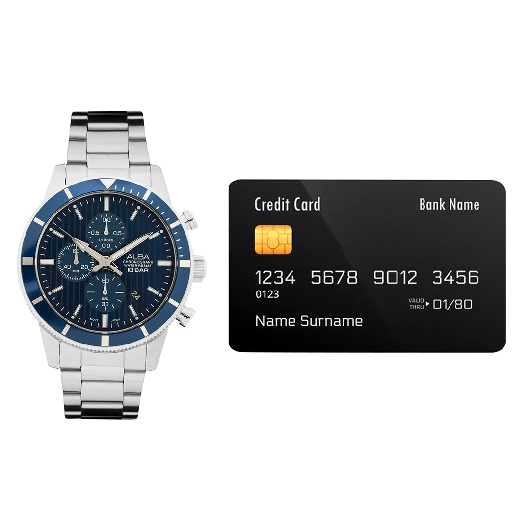 Alba Men's AM3955X1 Blue Patterned Dial Chronograph Stainless Steel Watch