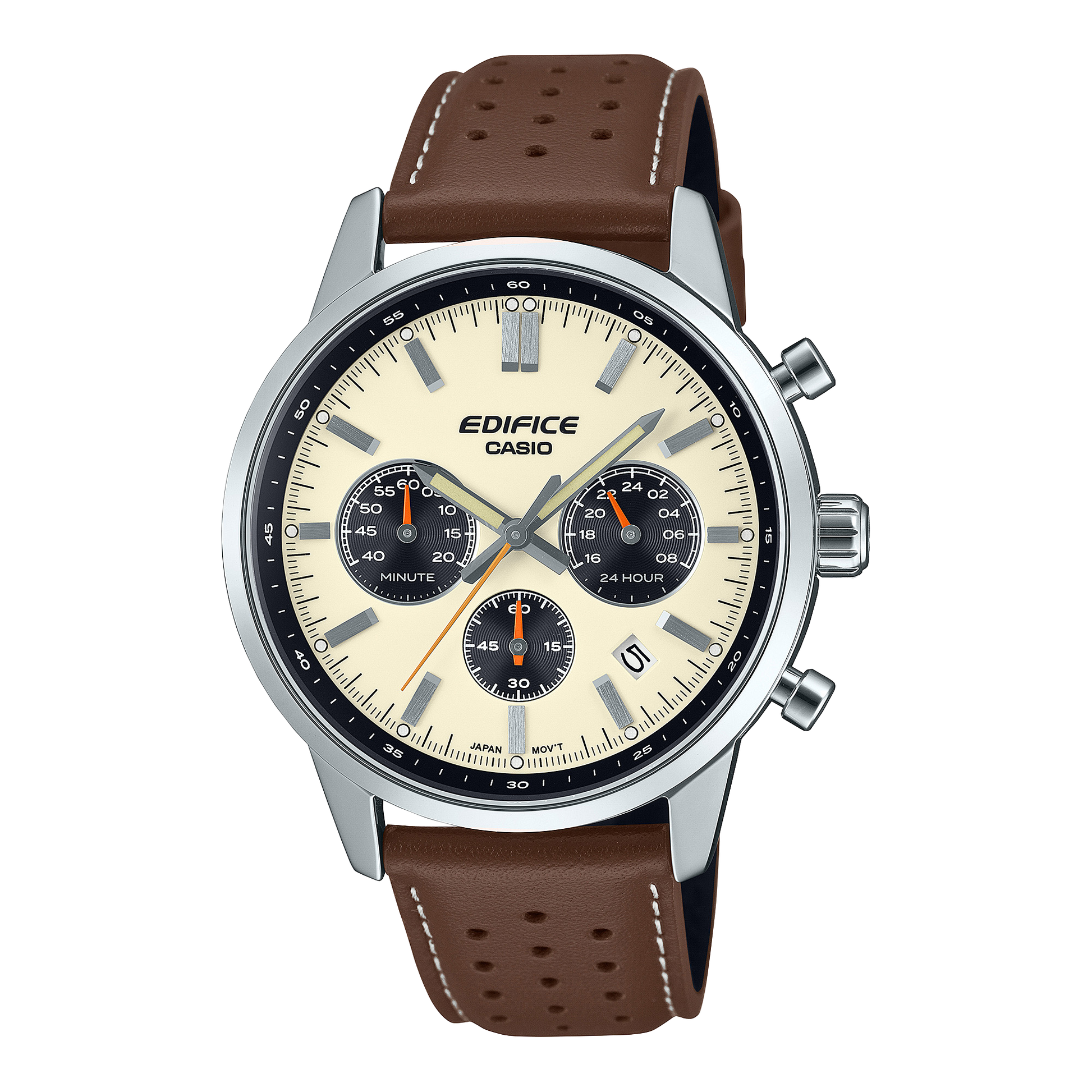 Casio Edifice Sportscar Chronograph Watch: Two-Tone Dial, Leather Band