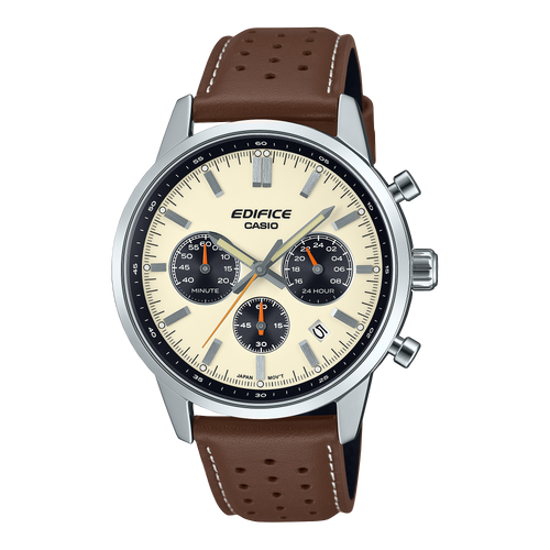 Casio Edifice Sportscar Chronograph Watch: Two-Tone Dial, Leather Band