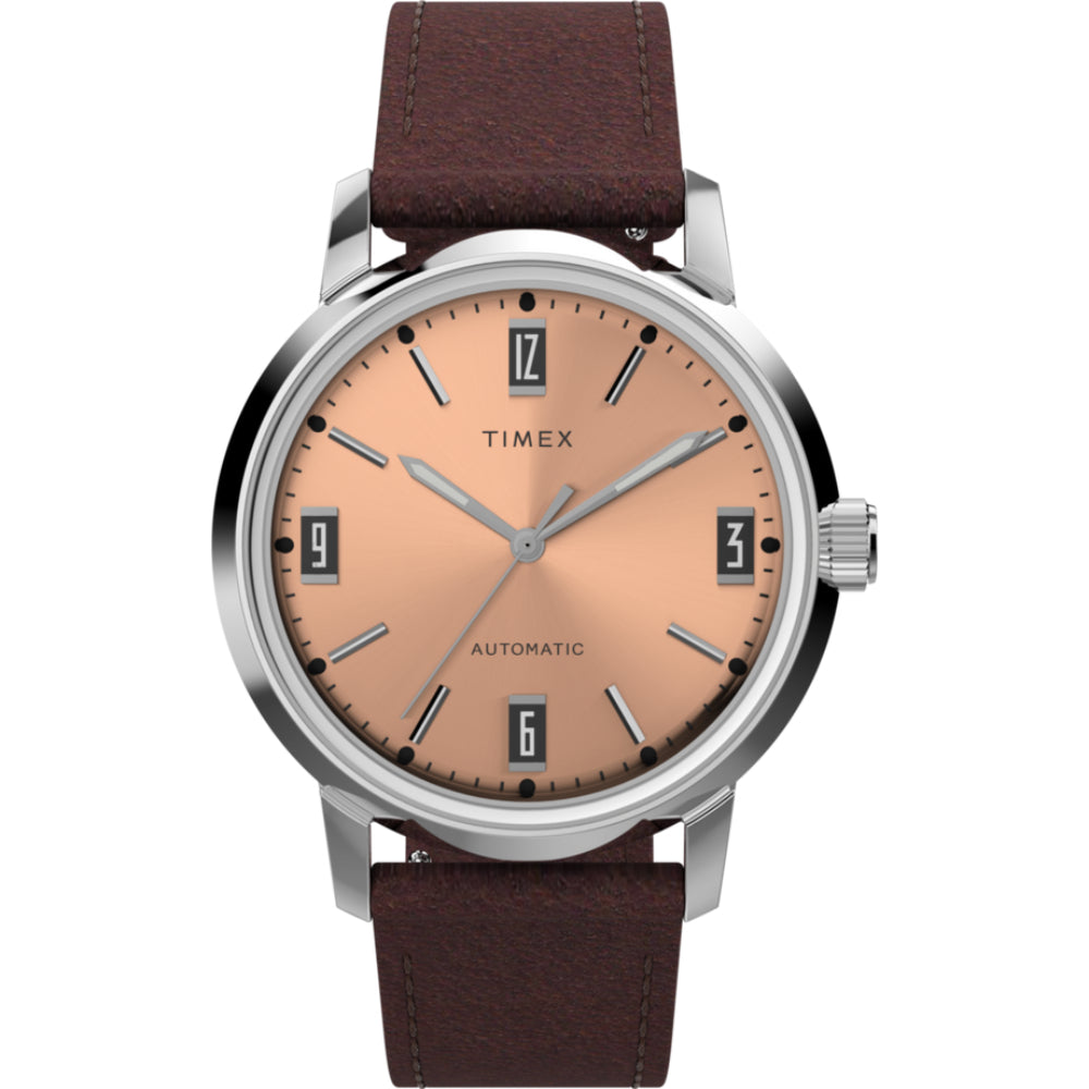 Timex Marlin Automatic Men's 40mm Stainless Steel Salmon Dial Leather Watch