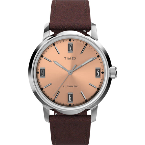Timex Marlin Automatic Men's 40mm Stainless Steel Salmon Dial Leather Watch