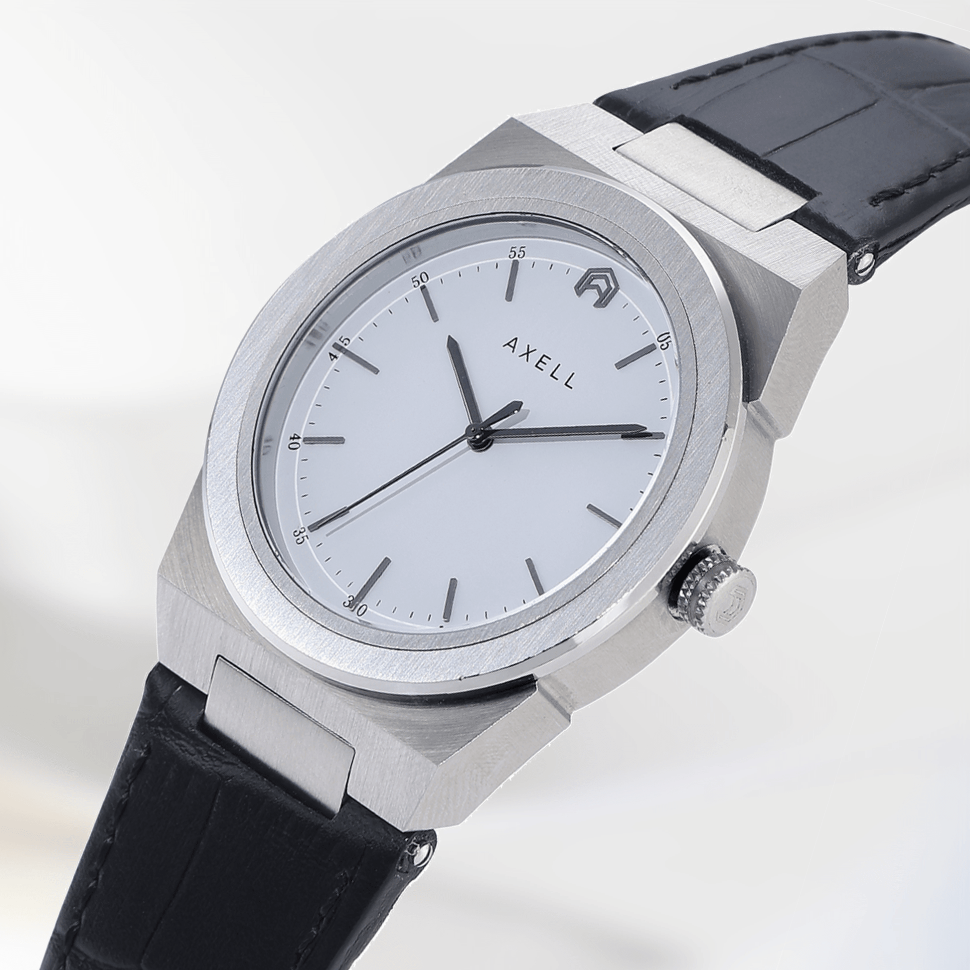 Vanguard Silver Black Leather Strap