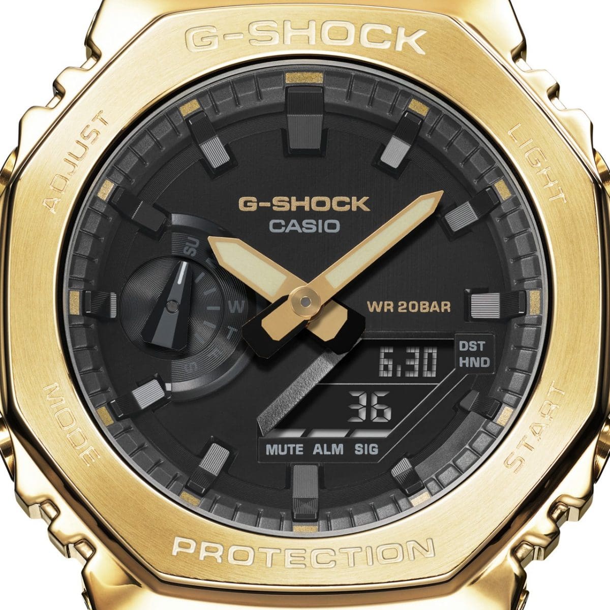 Casio G-SHOCK 2100 Series Gold Metal Bezel Black Resin Shock Resistant Watch