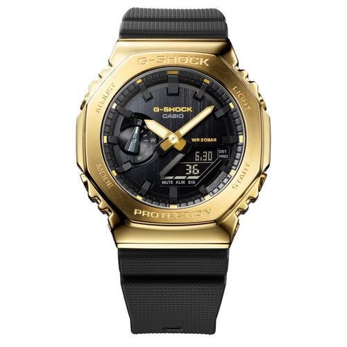 Casio G-SHOCK 2100 Series Gold Metal Bezel Black Resin Shock Resistant Watch
