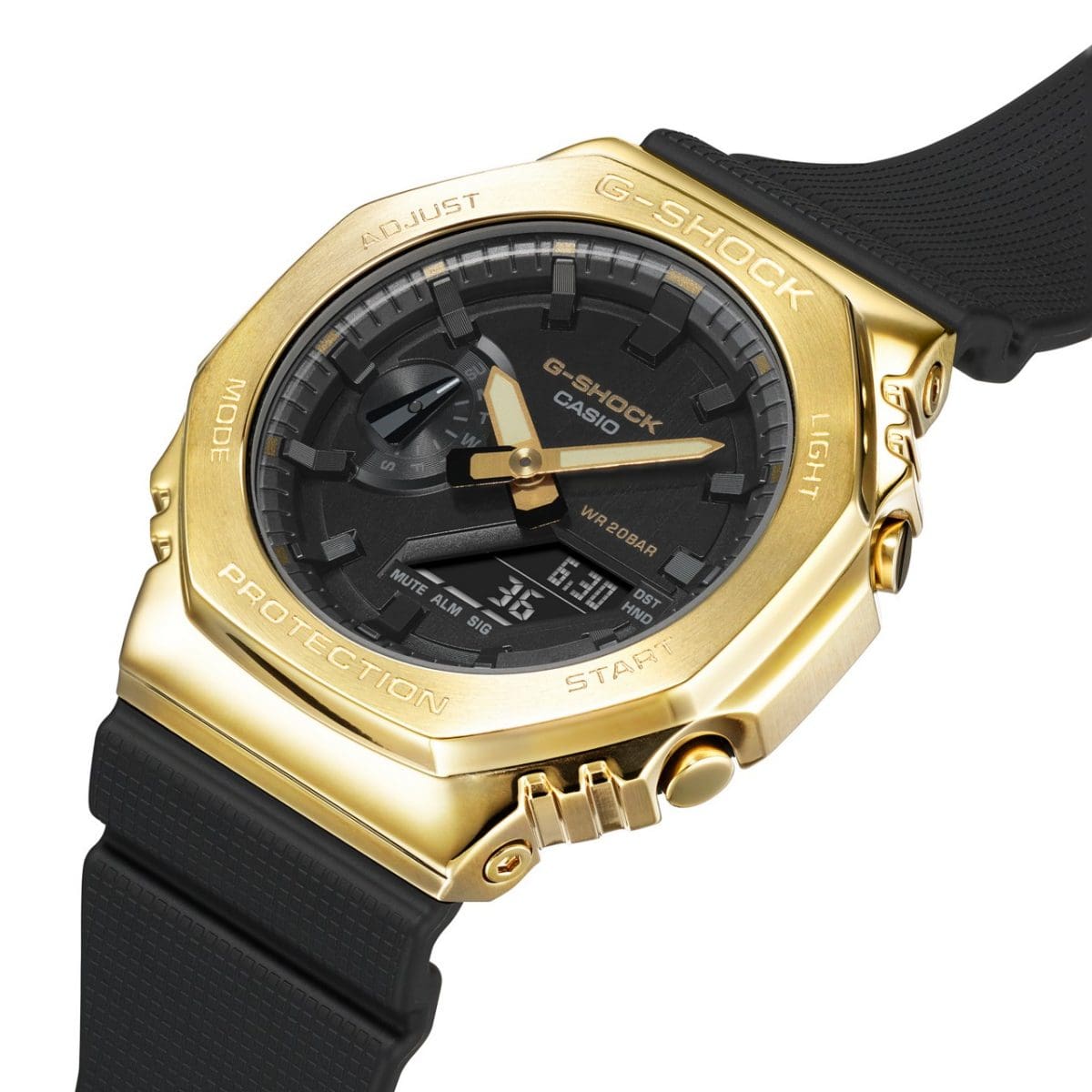 Casio G-SHOCK 2100 Series Gold Metal Bezel Black Resin Shock Resistant Watch
