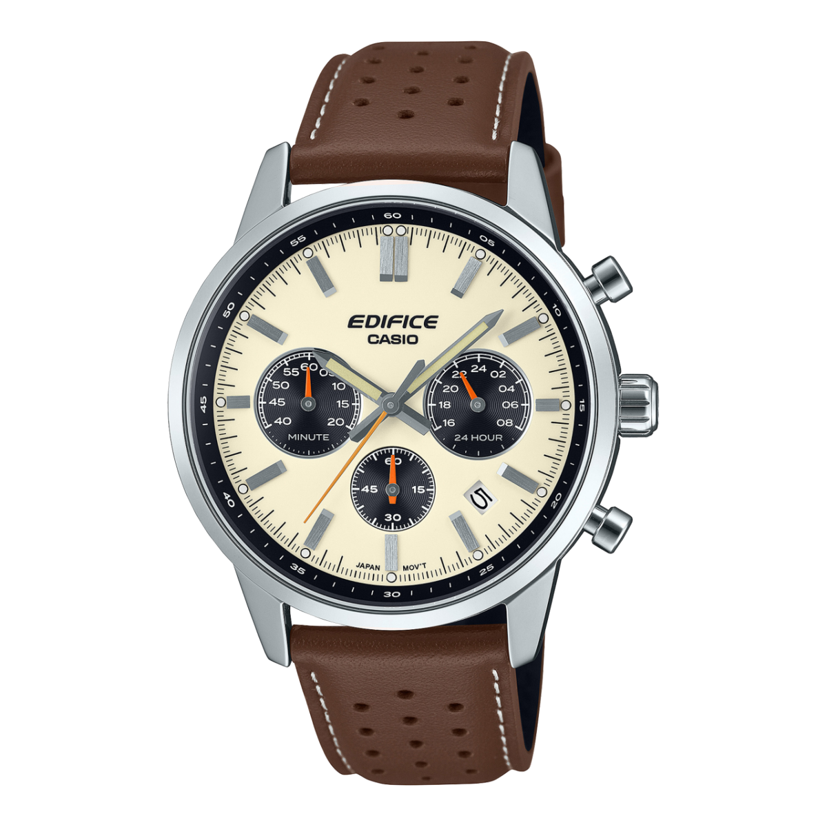 Casio Edifice Sportscar Chronograph Watch: Two-Tone Dial, Leather Band