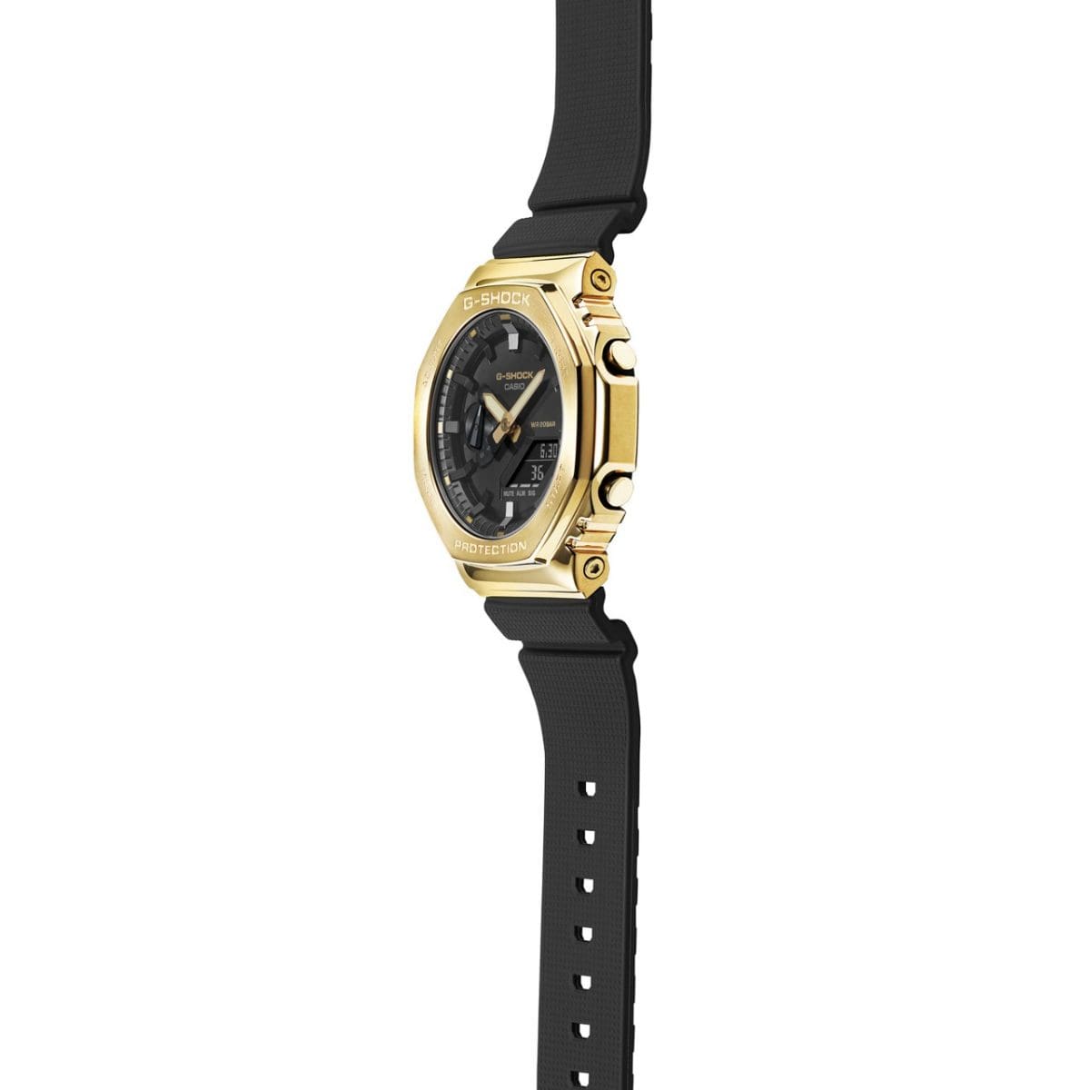 Casio G-SHOCK 2100 Series Gold Metal Bezel Black Resin Shock Resistant Watch