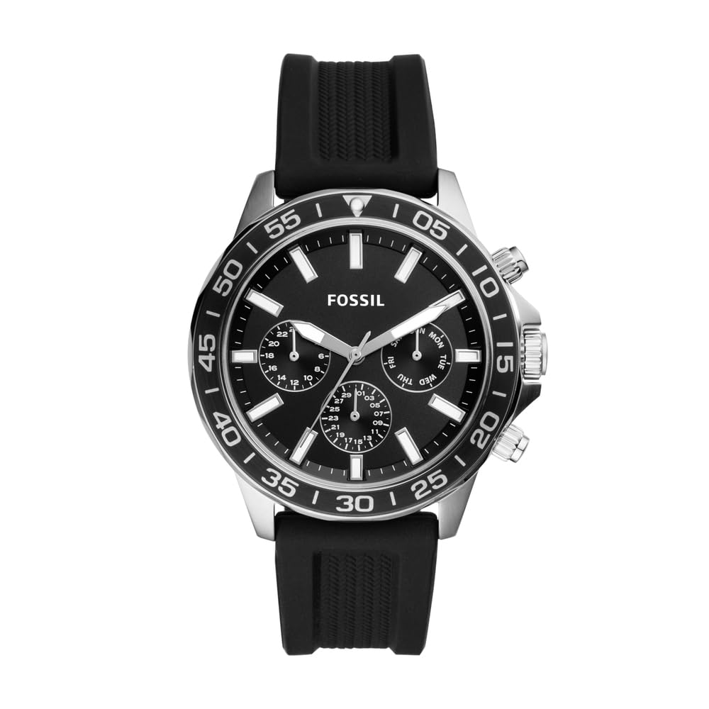 Fossil Bannon Men's Analog Watch: Black Dial, Silicone Strap, Water Resistant