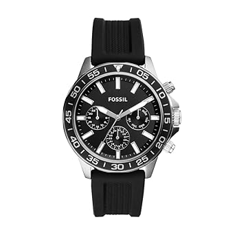 Fossil Bannon Men's Analog Watch: Black Dial, Silicone Strap, Water Resistant