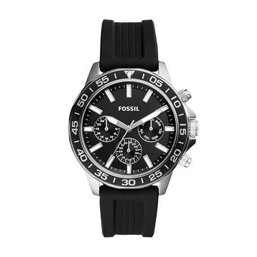 Fossil Bannon Men's Analog Watch: Black Dial, Silicone Strap, Water Resistant