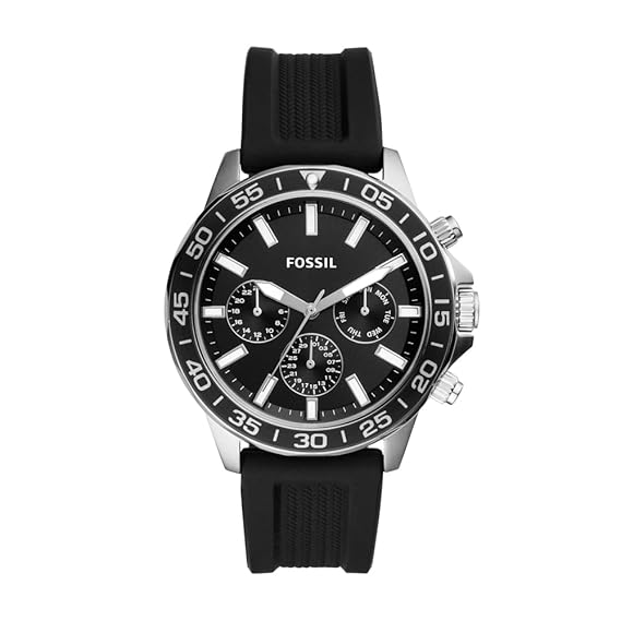 Fossil Bannon Men's Analog Watch: Black Dial, Silicone Strap, Water Resistant
