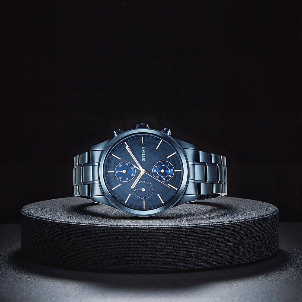 Titan Neo Splash Men's Multifunction Quartz Watch - Midnight Blue Steel