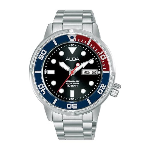 Alba Men's Stainless Steel Automatic Dive Watch with Black Dial