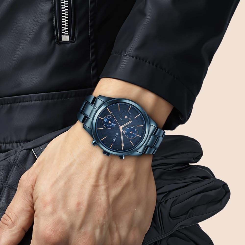 Titan Neo Splash Men's Multifunction Quartz Watch - Midnight Blue Steel