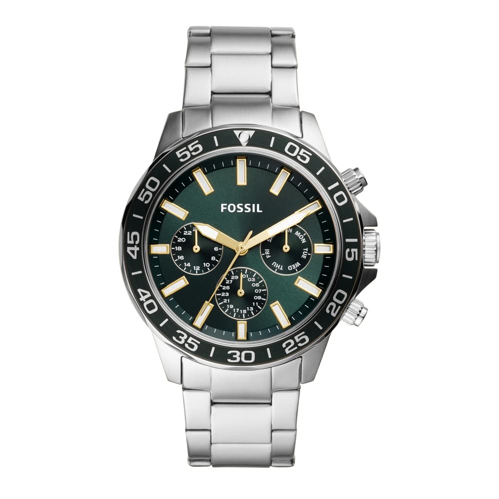 Fossil Bannon Analog Green Dial Men's Watch, Stainless Steel, Multifunction, Durable