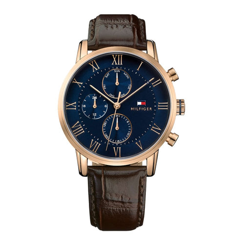 Tommy Hilfiger Men's Blue Dial Quartz Analog Watch with Brown Leather Strap