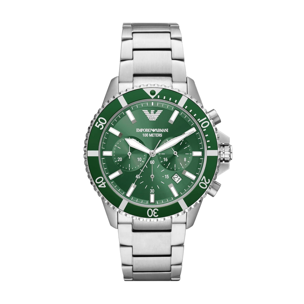 Luxury Emporio Armani Men's Green Dial Analog Stainless Steel Quartz Watch