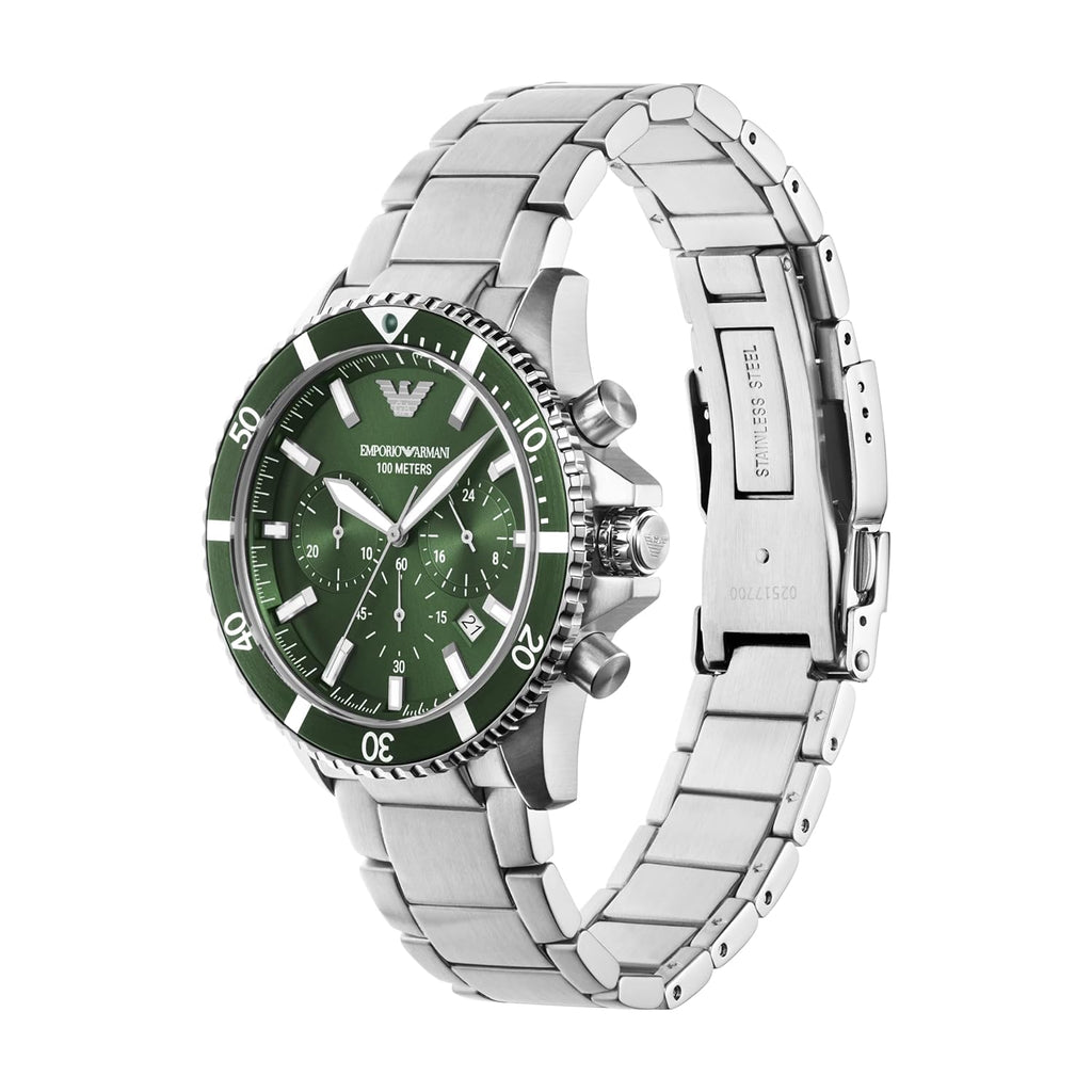 Luxury Emporio Armani Men's Green Dial Analog Stainless Steel Quartz Watch