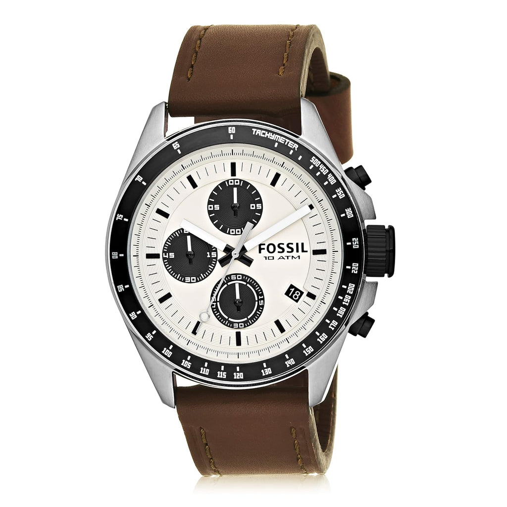 Fossil Decker Chronograph White Dial Brown Leather Men's Watch CH2882