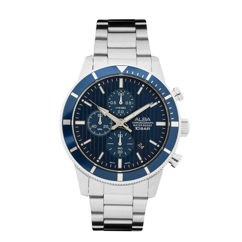 Alba Men's AM3955X1 Blue Patterned Dial Chronograph Stainless Steel Watch