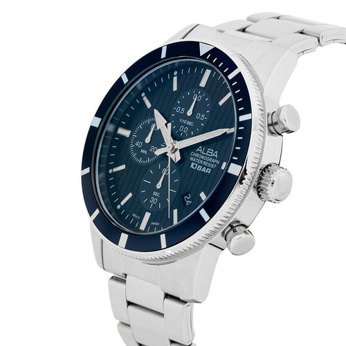 Alba Men's AM3955X1 Blue Patterned Dial Chronograph Stainless Steel Watch