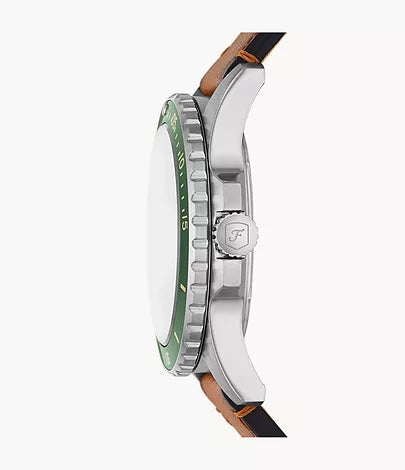 Fossil Blue Dive Men's Watch: Tan LiteHide Leather, Three-Hand Date Dial