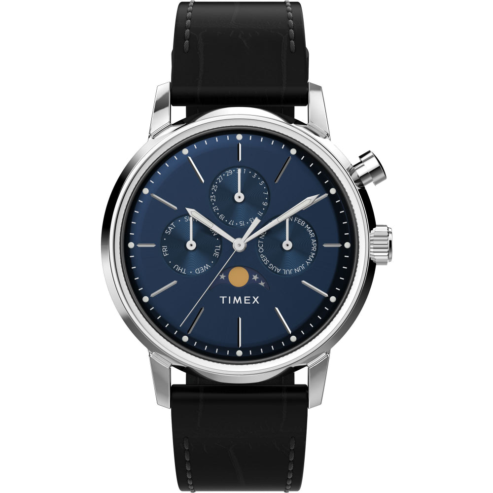 Timex Marlin Moon Phase 40mm Stainless Steel Quartz Watch Blue Dial